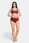 Amante Double Layered Non Wired Full Coverage Lace Bra Bra - Port Wine — thumbnail 5
